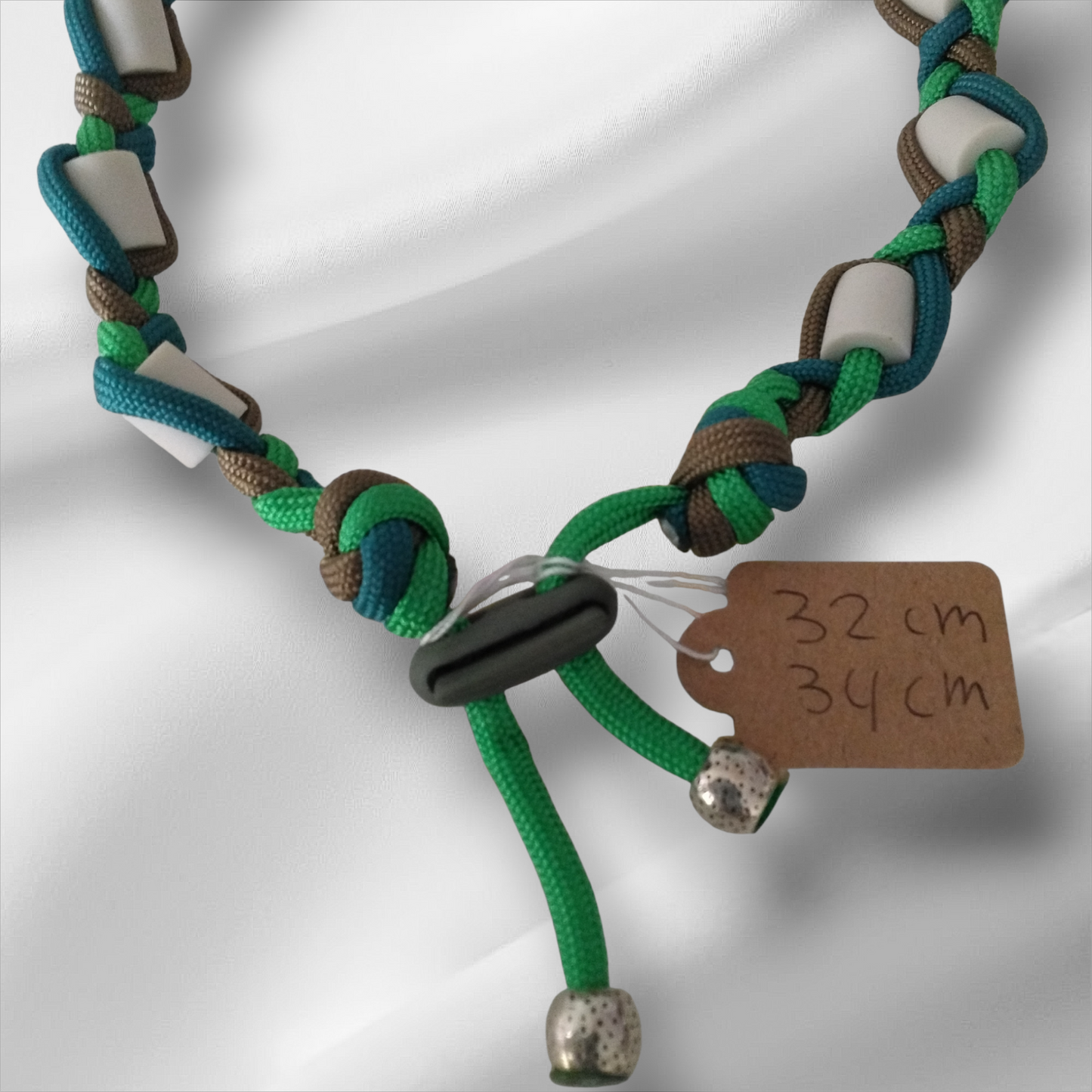 Vlooien / Tekenband + Keramische kralen 32-34 cm Handgemaakt Bruin Groen Aqua