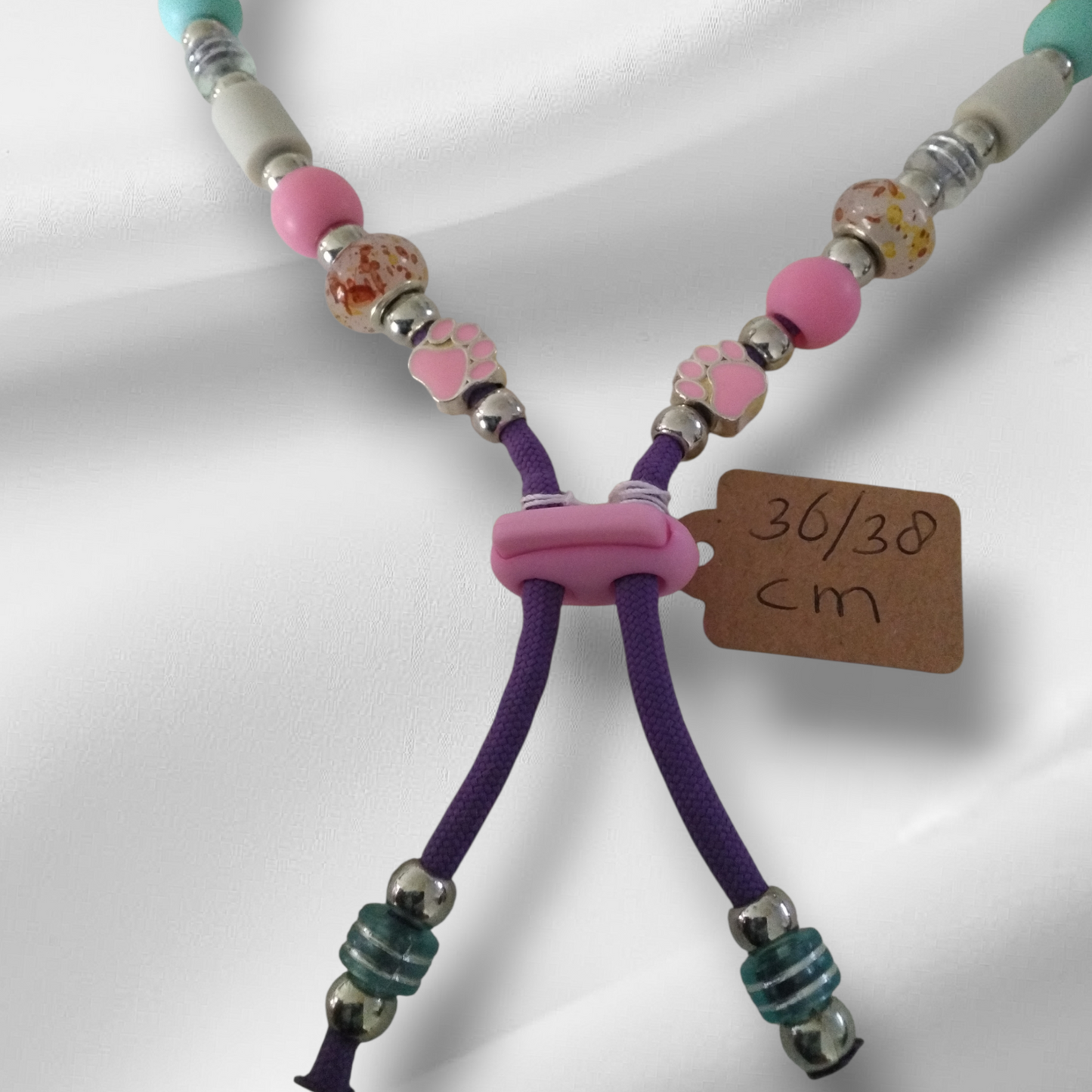 Vlooien / Tekenband + Keramische kralen 36-38 cm Handgemaakt Kralen Roze Mint