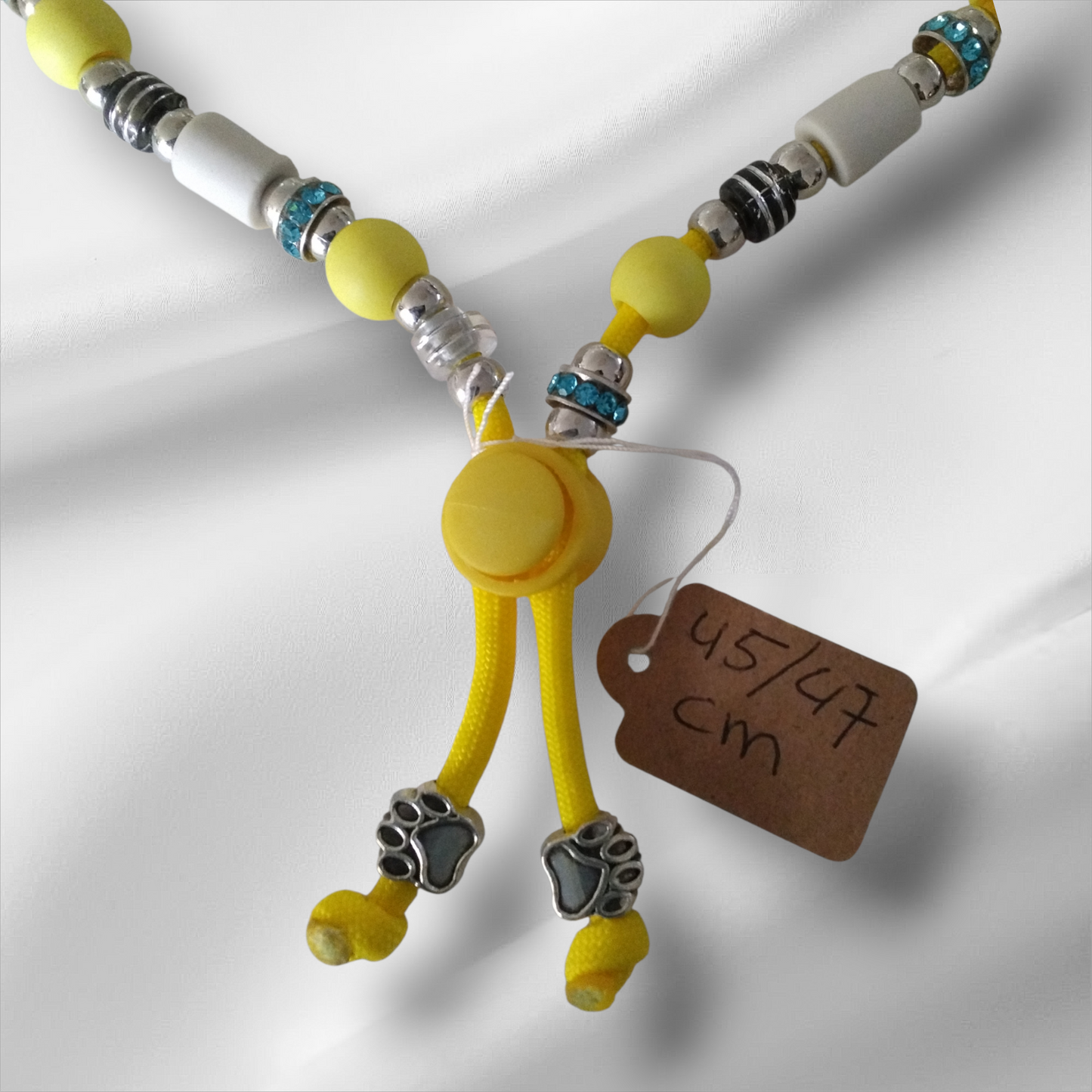 Vlooien / Tekenband + Keramische kralen 45-47 cm Handgemaakt Geel