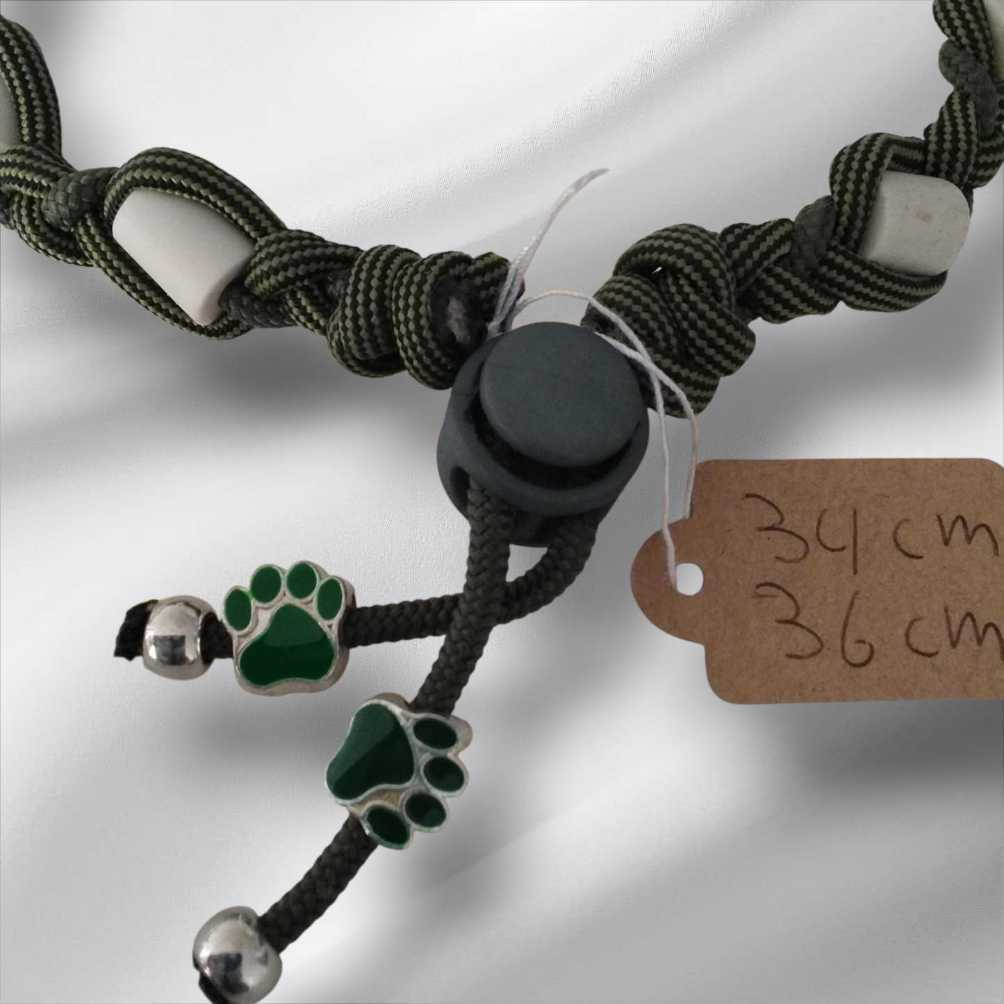 Vlooien / Tekenband + Keramische kralen 34-36 cm Handgemaakt Legergroen