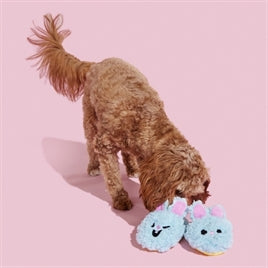 BARK YIPPY & SKIPPY SLIPPIES PANTOFFELS PLUCHE BLAUW 23X19X4 CM TOT 10 KG