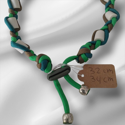 Vlooien / Tekenband + Keramische kralen 32-34 cm Handgemaakt Bruin Groen Aqua