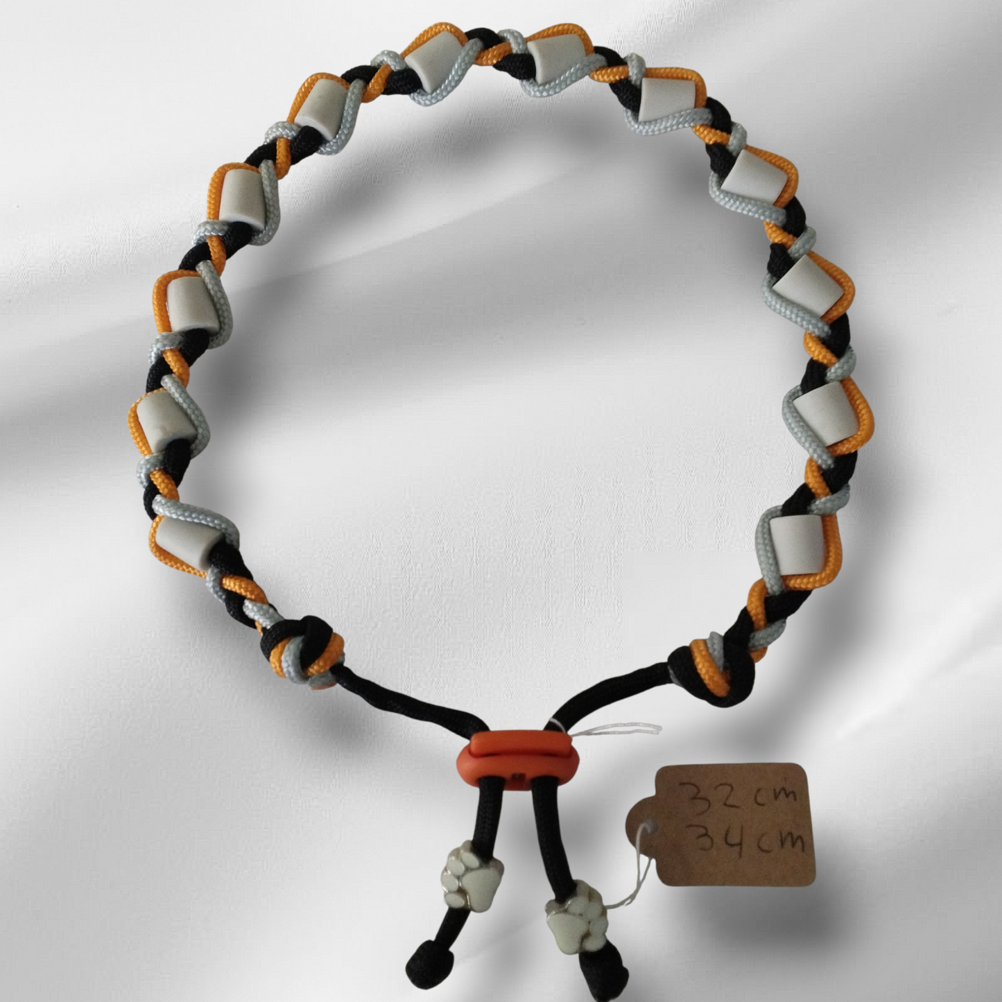 Vlooien / Tekenband + Keramische kralen 32-34 cm Handgemaakt Oranje Grijs Zwart