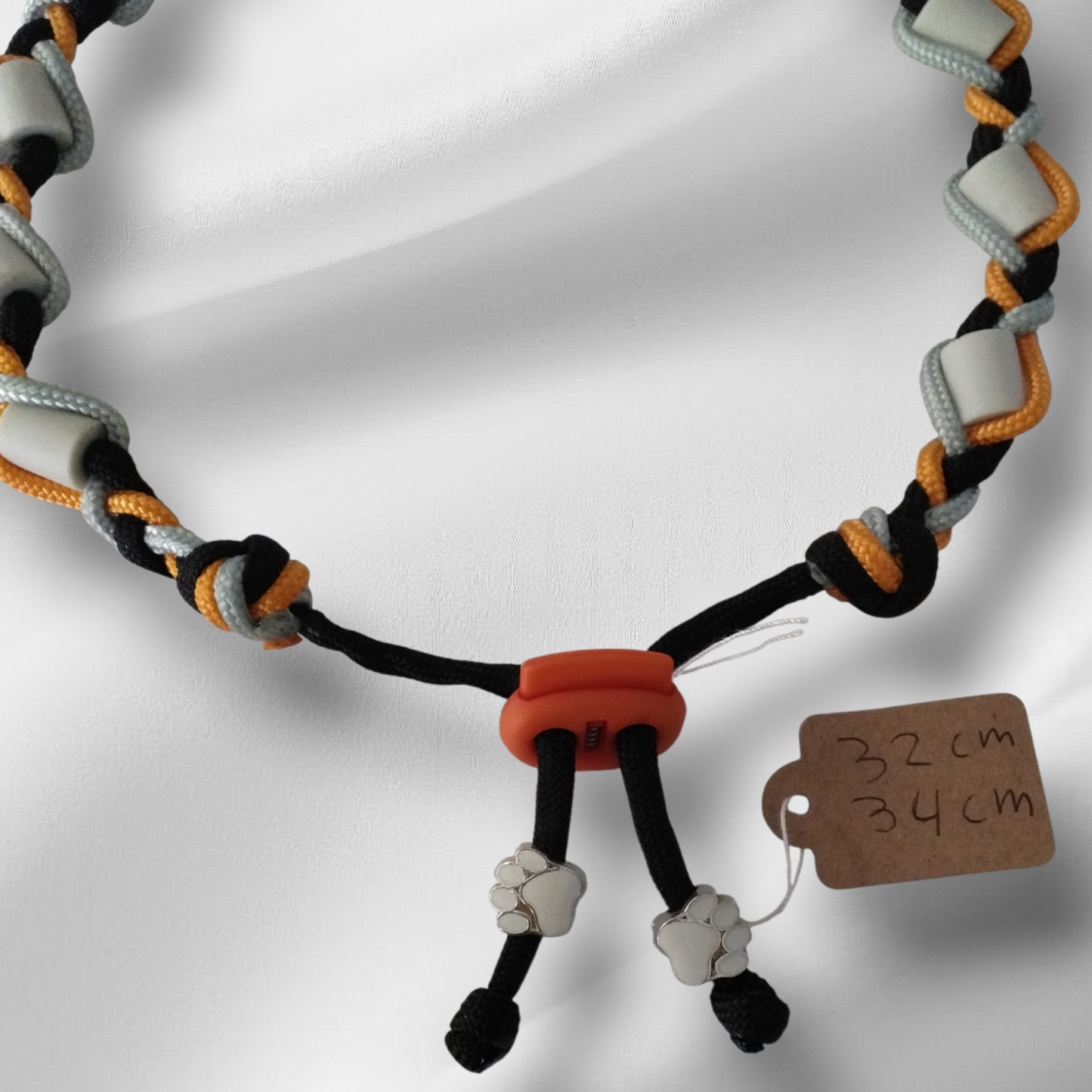 Vlooien / Tekenband + Keramische kralen 32-34 cm Handgemaakt Oranje Grijs Zwart