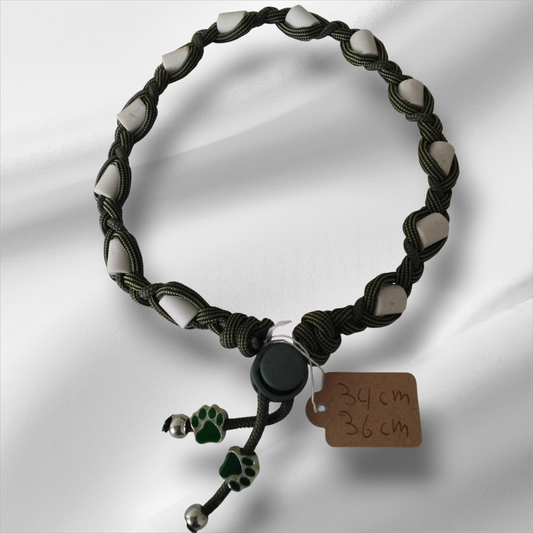 Vlooien / Tekenband + Keramische kralen 34-36 cm Handgemaakt Legergroen