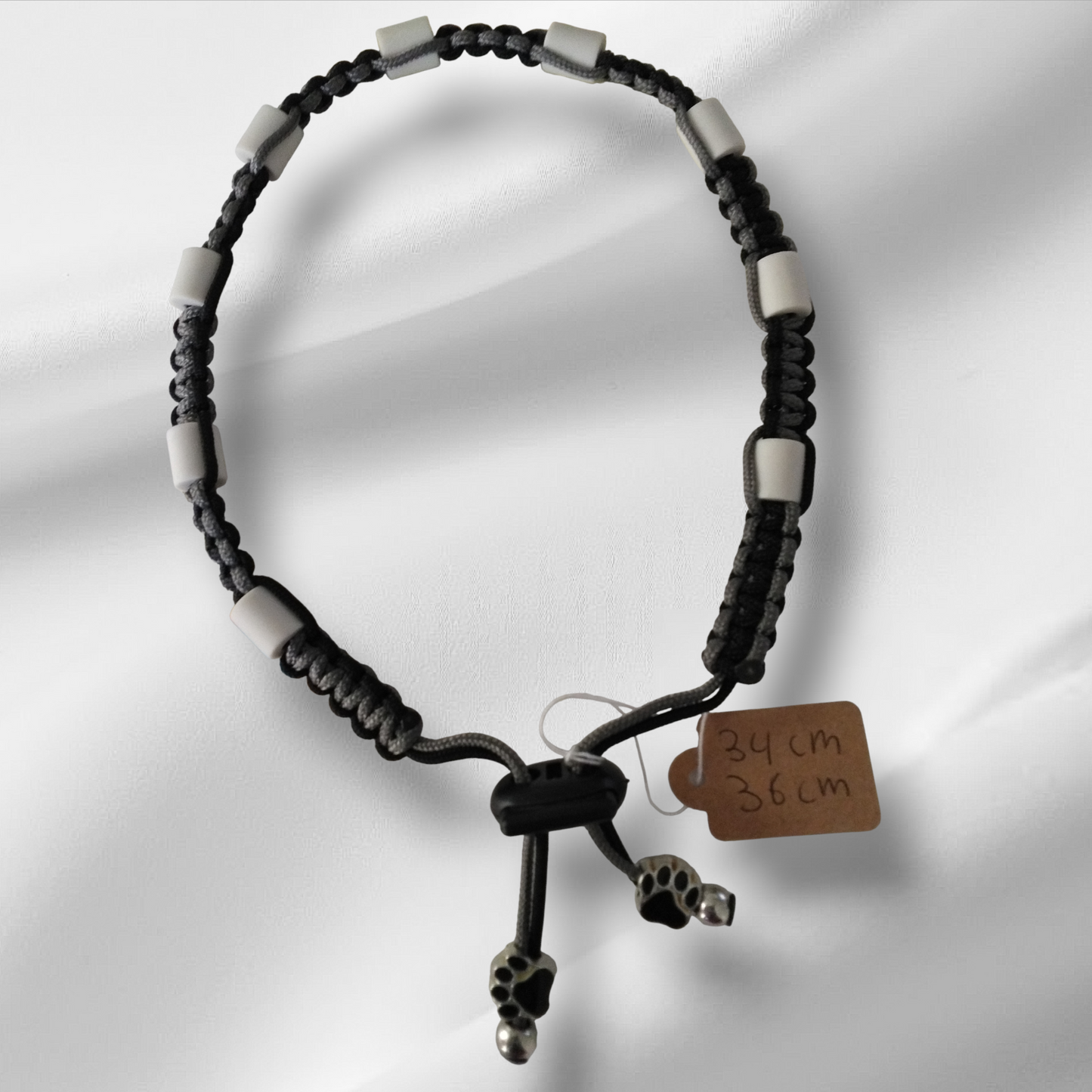 Vlooien / Tekenband + Keramische kralen 34-36 cm Handgemaakt Grijs Zwart