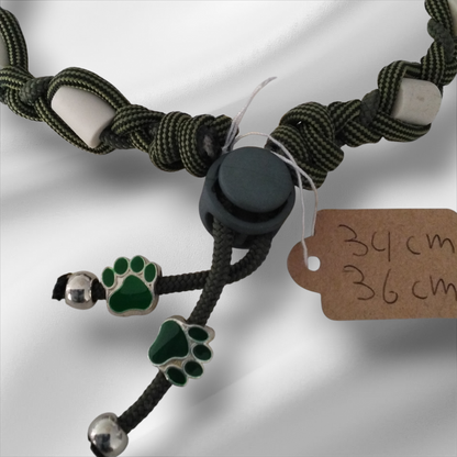 Vlooien / Tekenband + Keramische kralen 34-36 cm Handgemaakt Legergroen