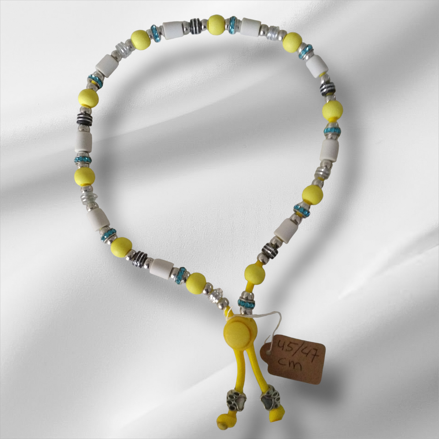 Vlooien / Tekenband + Keramische kralen 45-47 cm Handgemaakt Geel