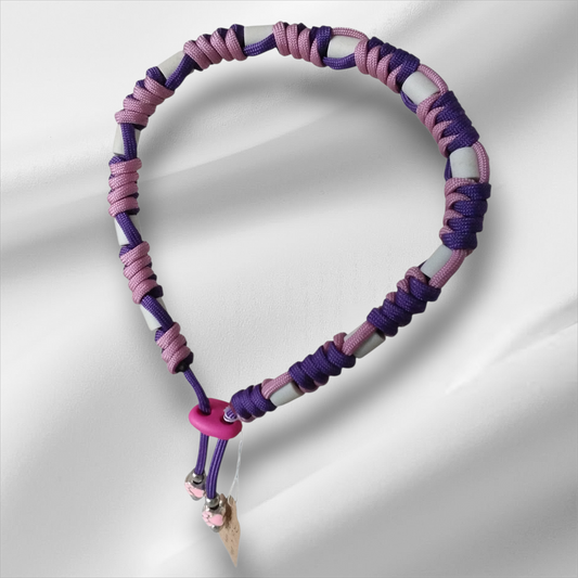 Vlooien / Tekenband + Keramische kralen 36-38 cm Handgemaakt Paars Roze