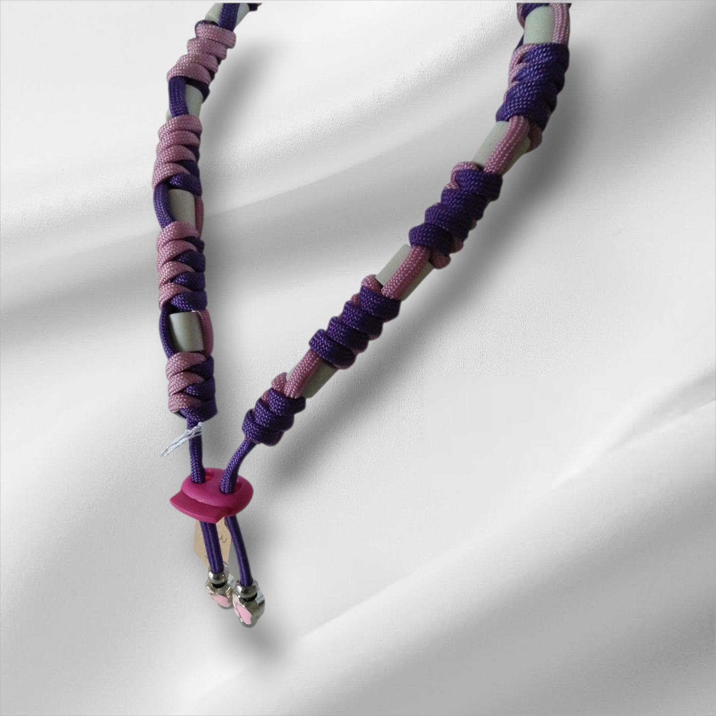 Vlooien / Tekenband + Keramische kralen 36-38 cm Handgemaakt Paars Roze