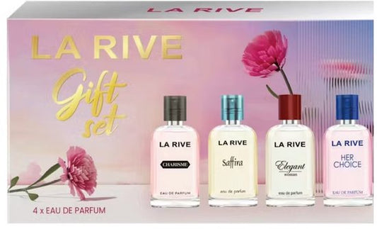 Voor DamesGeur: BloemigInclusief: 4x30ml Deze set bestaat uit 4x 30 ml en heeft de volgende geuren 1x Charisme 30 ml 1x Saffira 30 ml 1x Elegant Woman 30 ml 1x Her Choice 30 ml